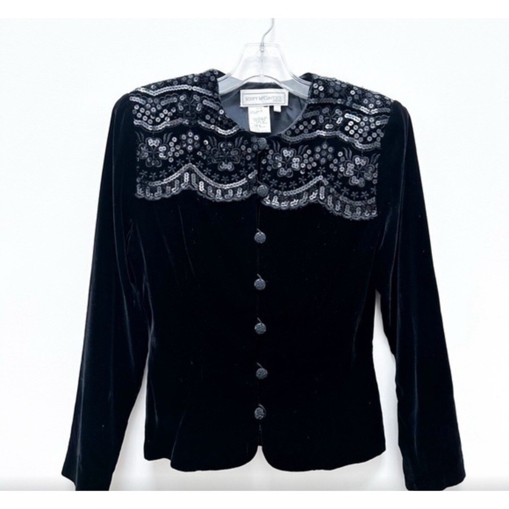Vintage Scott McClintock Black Velvet & Sequin Blazer Jacket Size 6 Whimsigoth‎